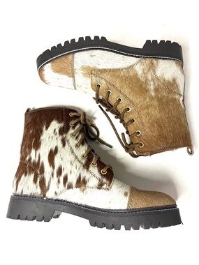 Myra Helium Hair-On Cowhide Boots in Brown and White - Size 9